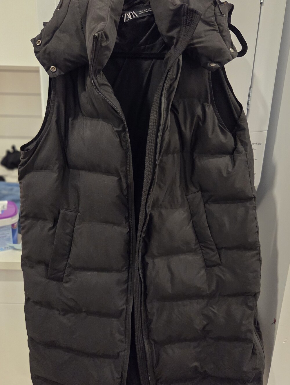 Zara Long Black Puffer Vest